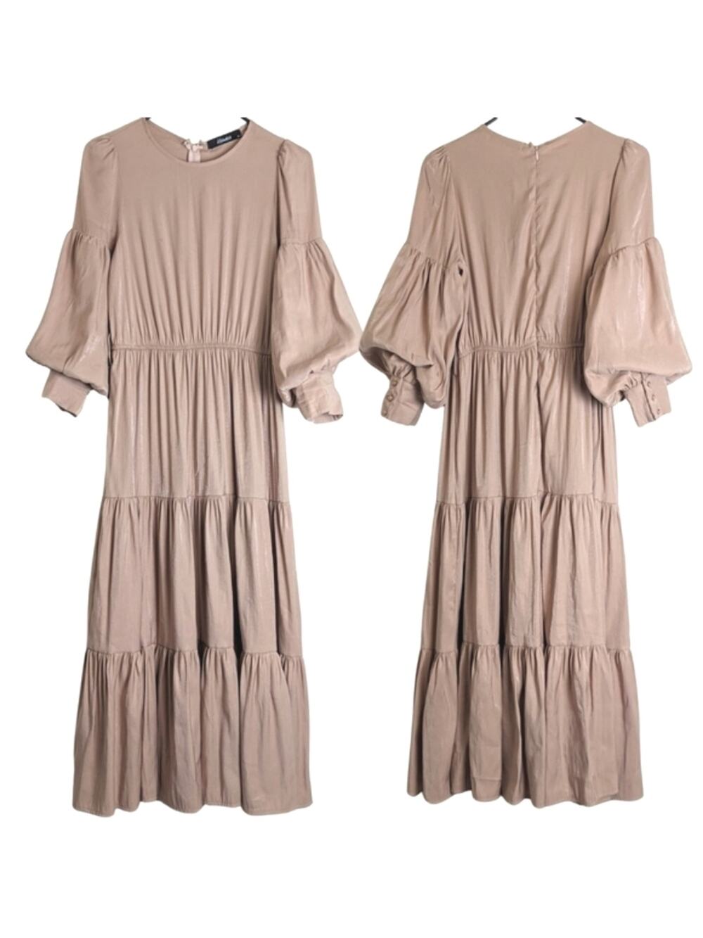 Romantic Cottagecore Maxi Ruffled Dress Peachy Shimmer Women's Size Medium
